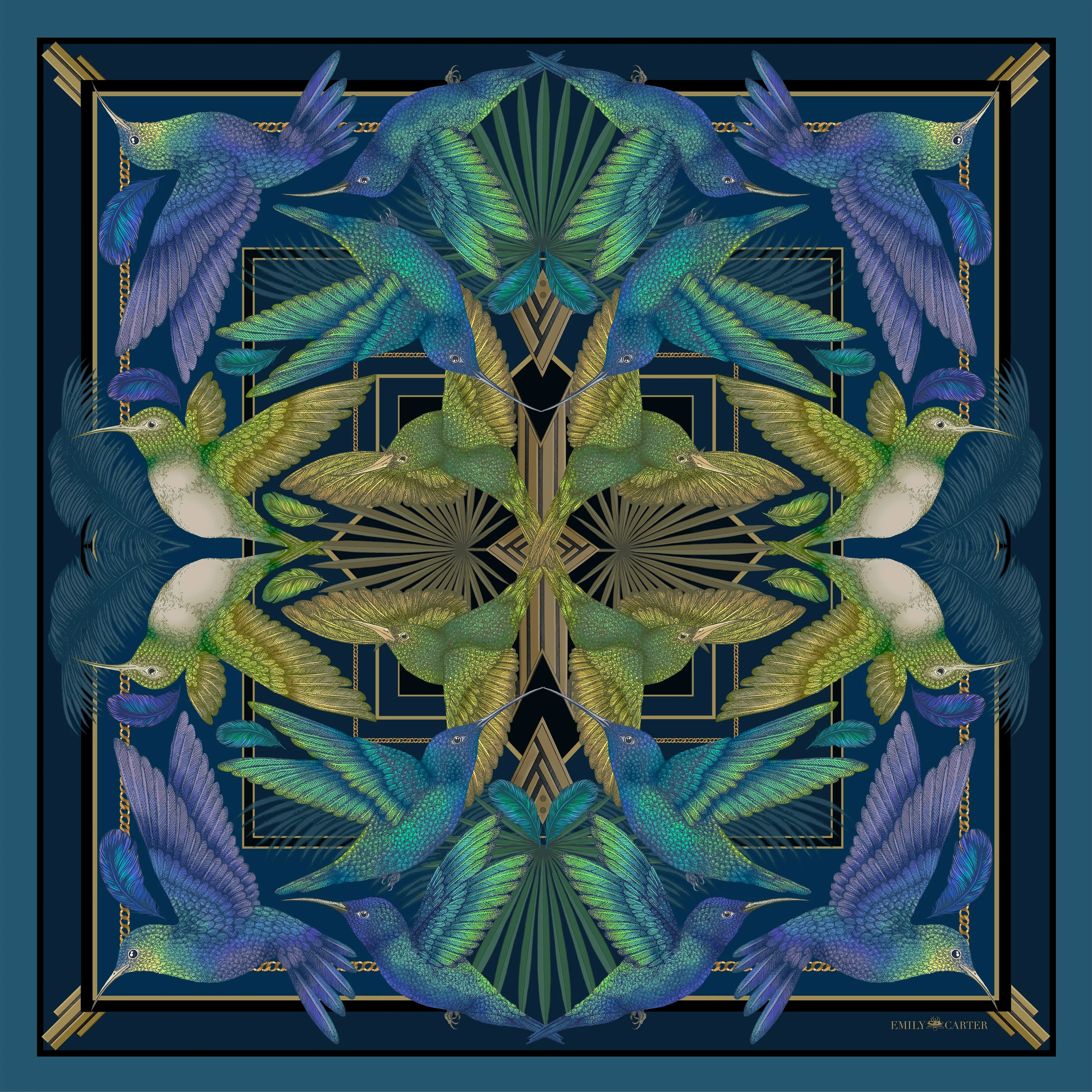 The Midnight Hummingbird Scarf | 90x90cm