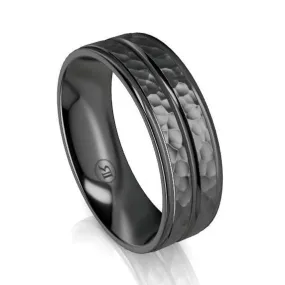 The Orion Hammered Groove Black Zirconium Wedding Ring