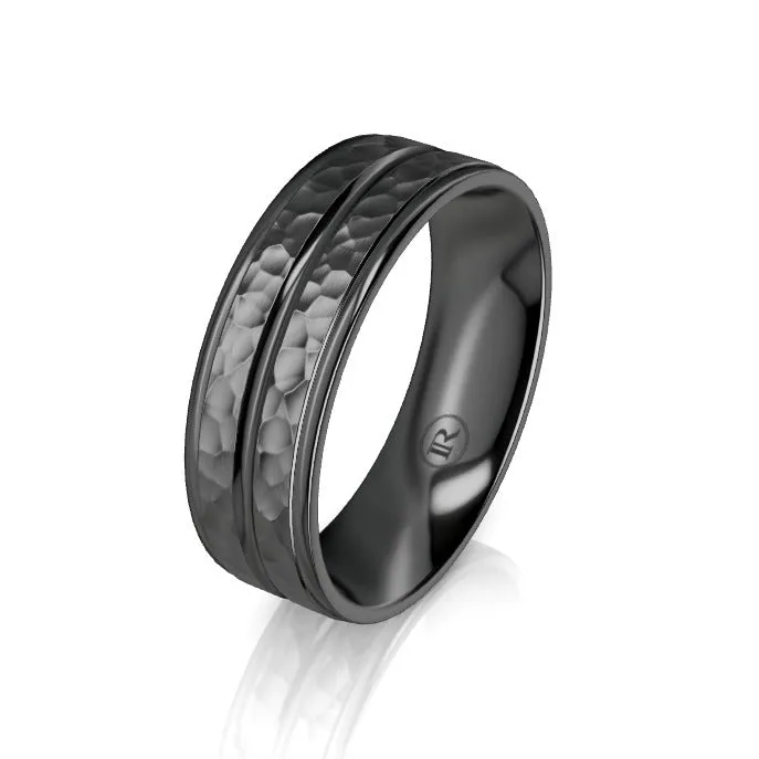 The Orion Hammered Groove Black Zirconium Wedding Ring