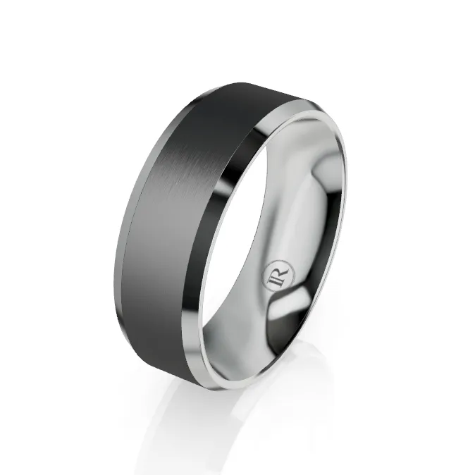 The Vanguard Black Zirconium with Gold Inner Sleeve Bevelled Wedding Ring