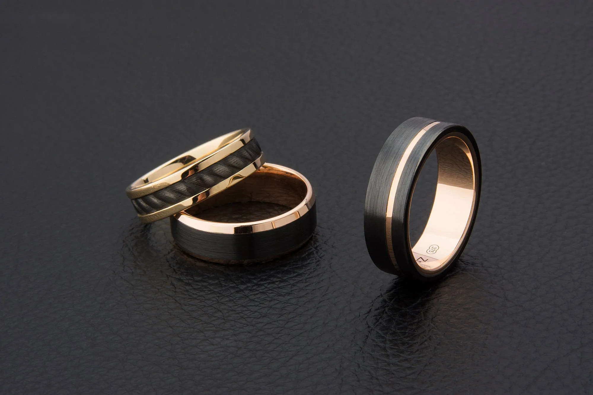 The Vanguard Black Zirconium with Gold Inner Sleeve Bevelled Wedding Ring