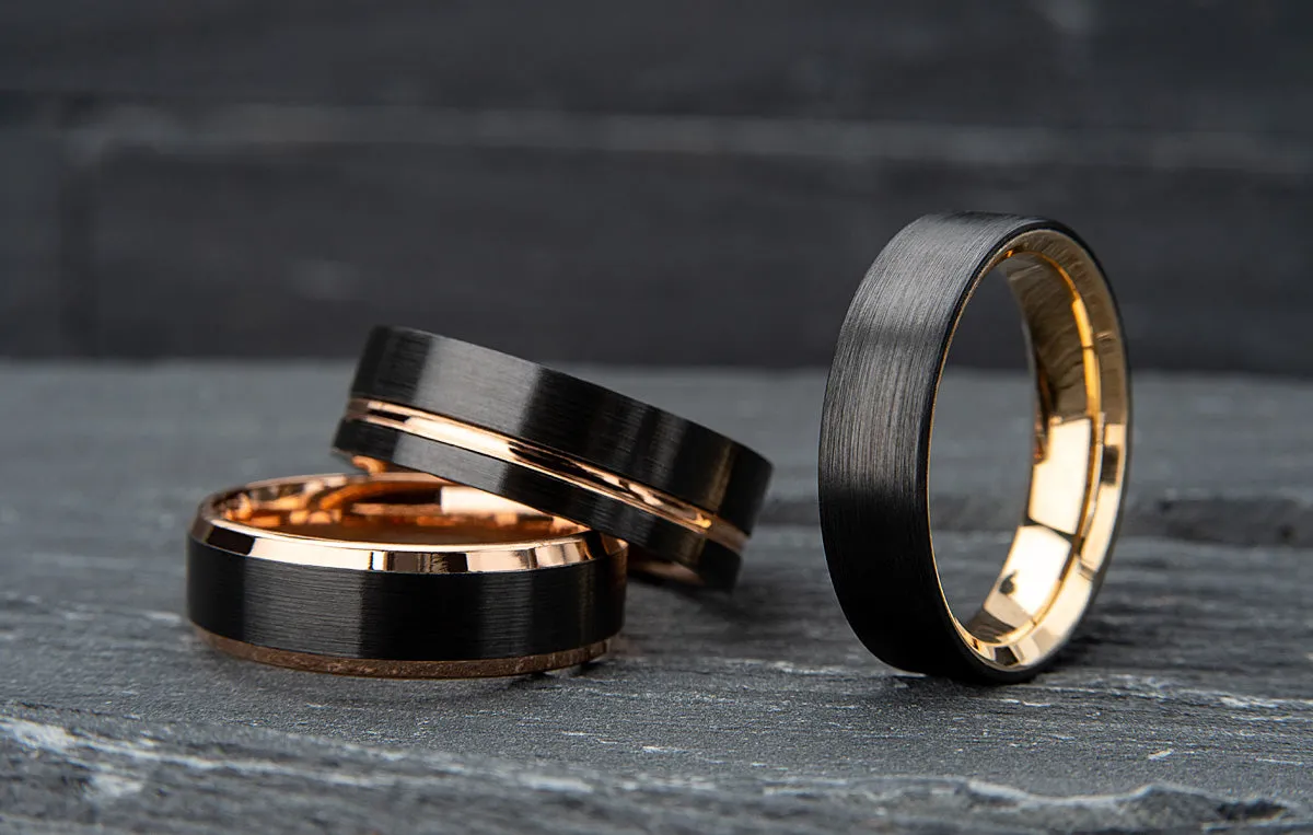 The Vanguard Black Zirconium with Gold Inner Sleeve Bevelled Wedding Ring