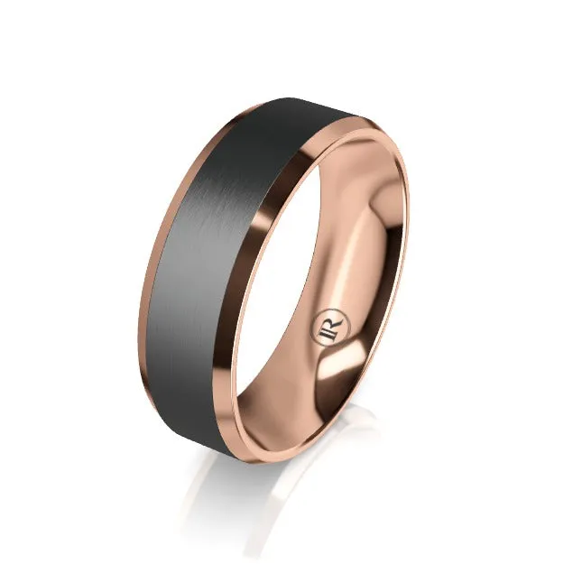 The Vanguard Black Zirconium with Gold Inner Sleeve Bevelled Wedding Ring