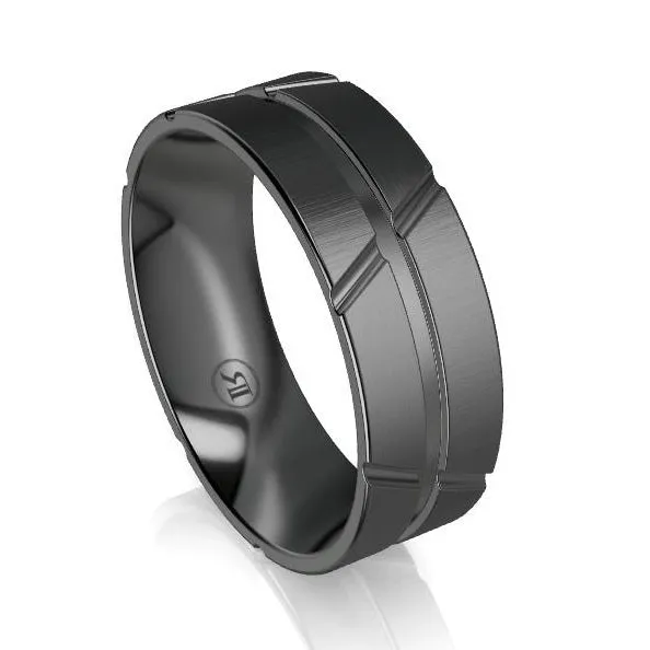 The Zigzag Groove Black Zirconium Wedding Ring - Comfort Fit (IN1435)