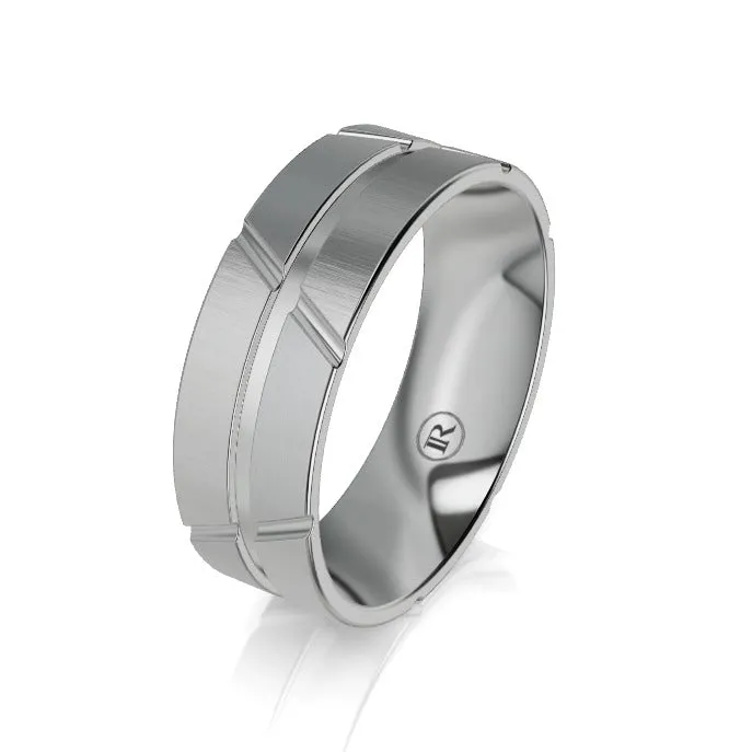 The Zigzag Groove Black Zirconium Wedding Ring - Comfort Fit (IN1435)