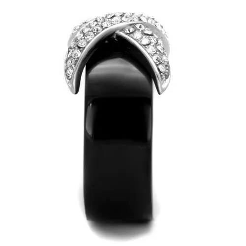 Two-Tone IP Black (Ion Plating) Stainless Steel Ring with Top Grade Crystal in Clear for Women Style TK1839