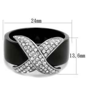 Two-Tone IP Black (Ion Plating) Stainless Steel Ring with Top Grade Crystal in Clear for Women Style TK1839