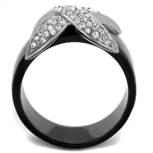 Two-Tone IP Black (Ion Plating) Stainless Steel Ring with Top Grade Crystal in Clear for Women Style TK1839