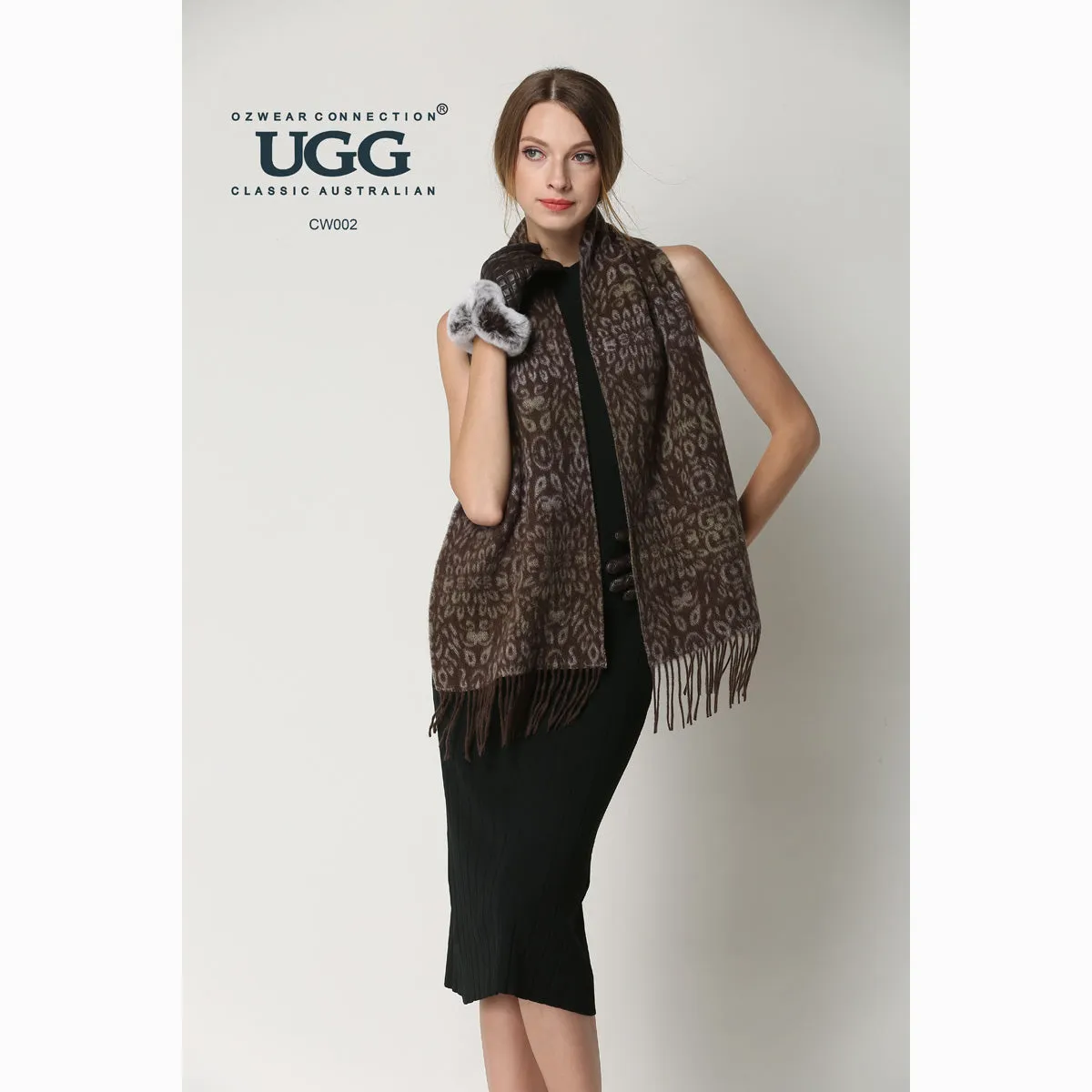 Ugg Cashmere & Wool Scarf Chocolate and Tan