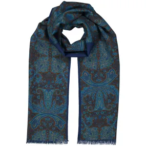 Vintage blue and brown scarf with paisley super soft-MADRID