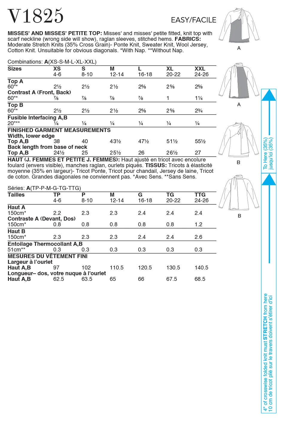 Vogue Sewing pattern 1825 Misses' and Misses' Petite Top