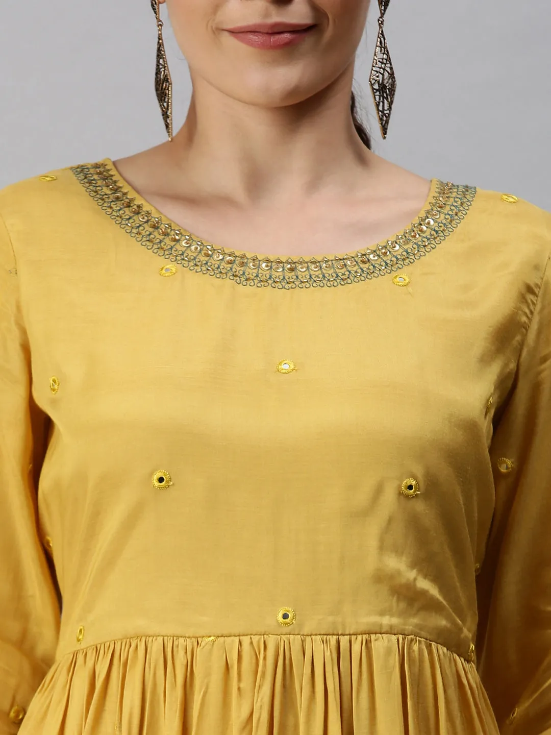 Women Solid Yellow Anarkali Kurta