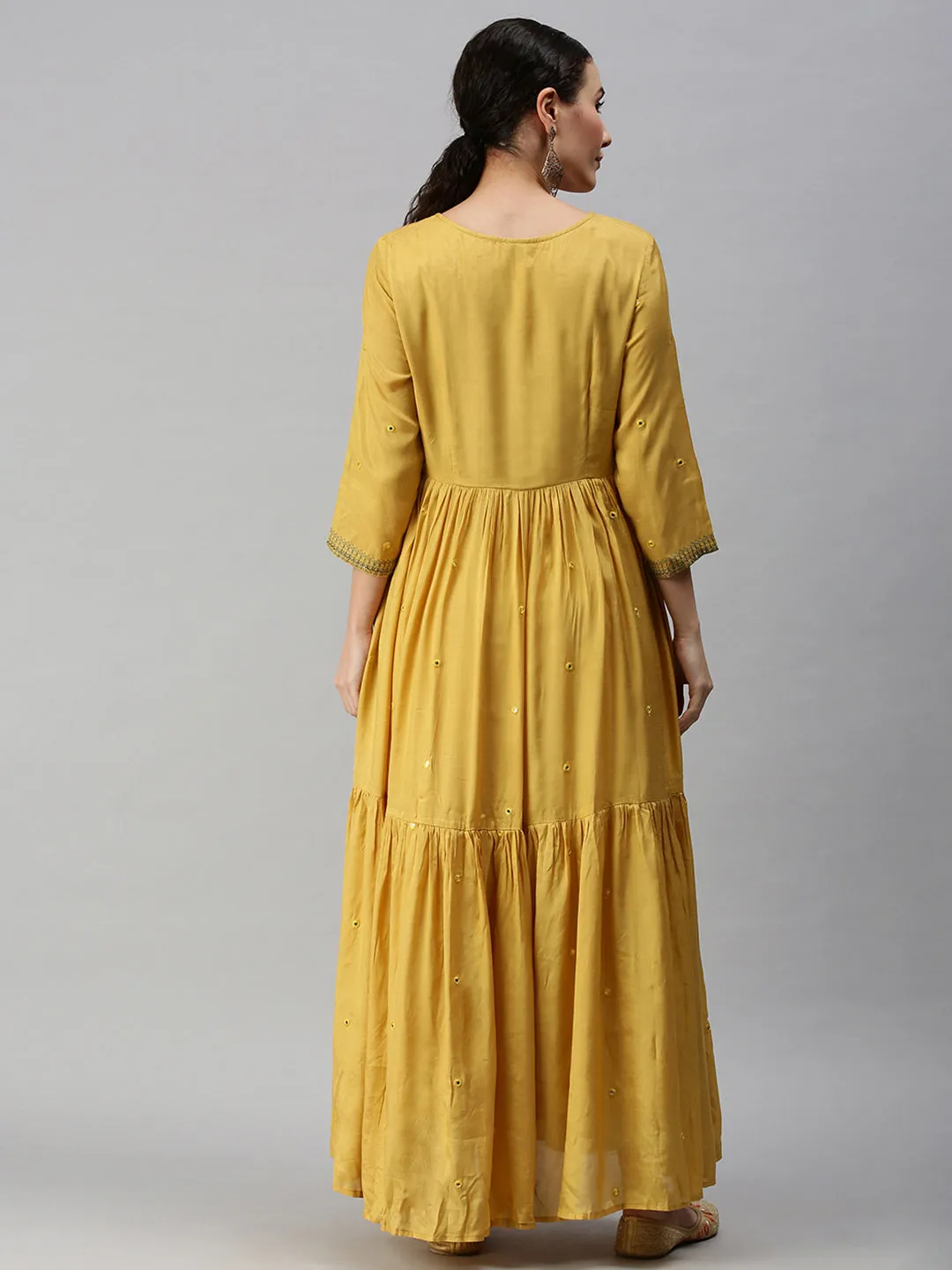 Women Solid Yellow Anarkali Kurta