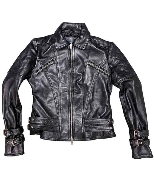 Women's Buckle Style Leather Jacket