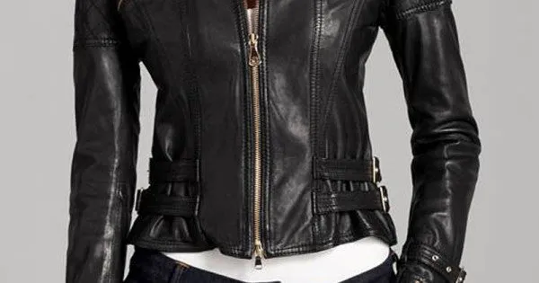 Women's Buckle Style Leather Jacket