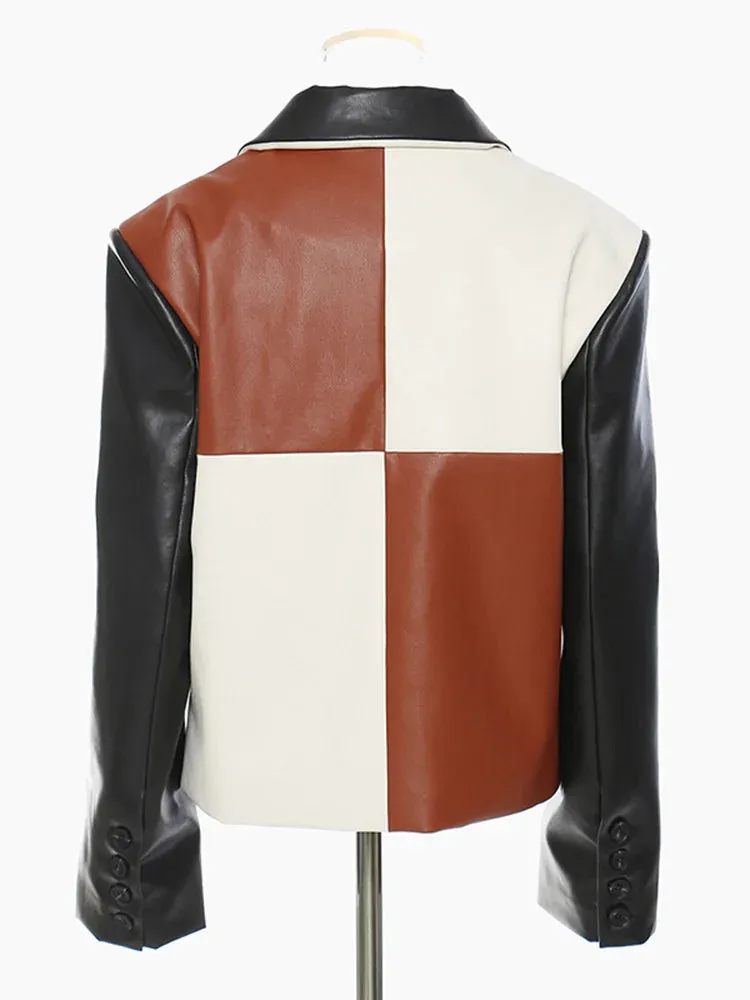 Women's Faux Leather Colorblock Jacket | Loose Fit & Stylish