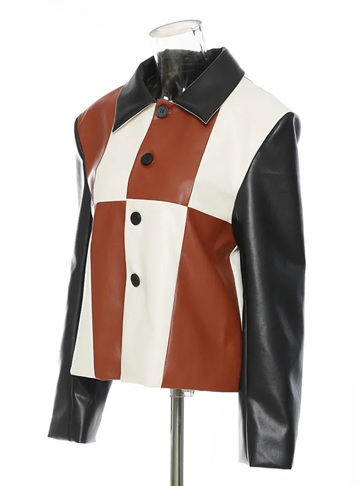 Women's Faux Leather Colorblock Jacket | Loose Fit & Stylish