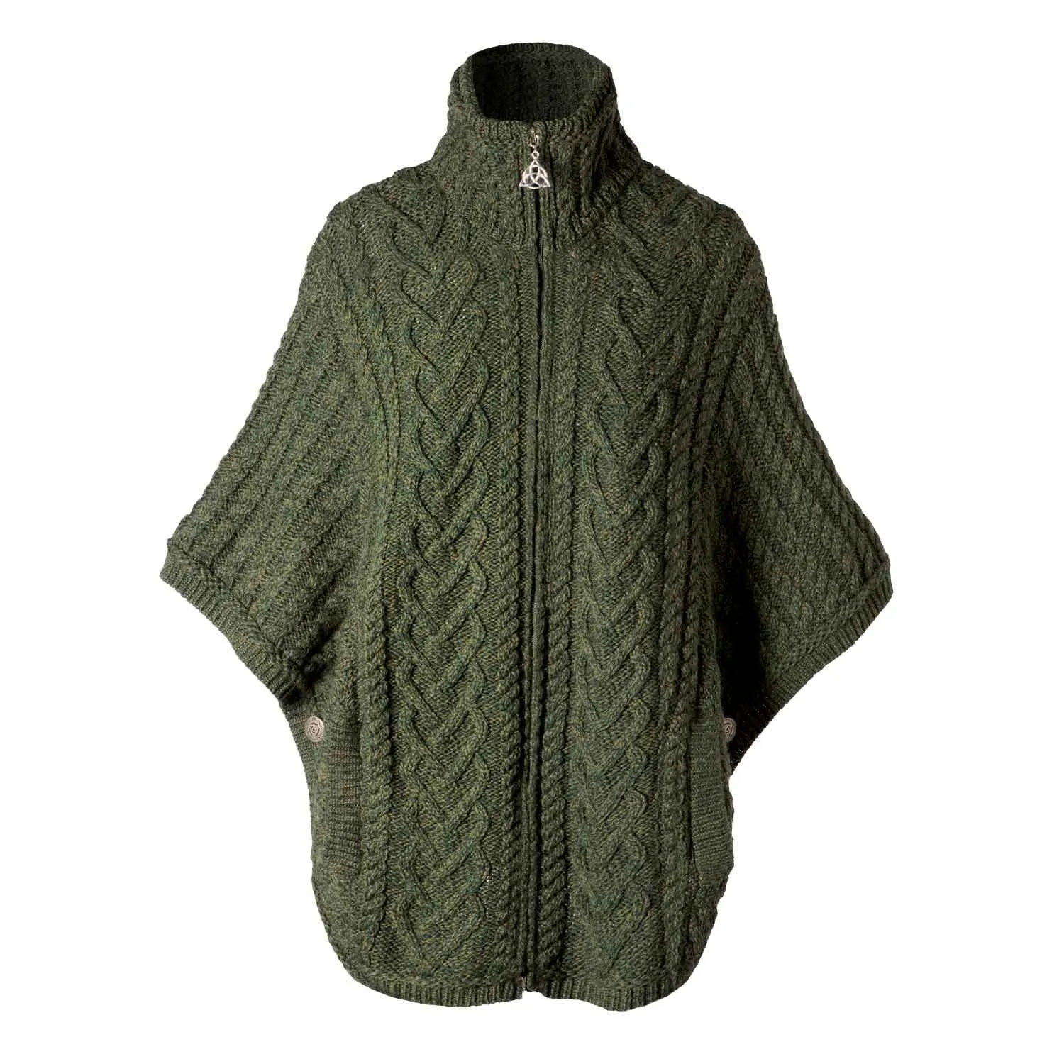 Women's Funnel Neck Poncho Jacket, Army Green