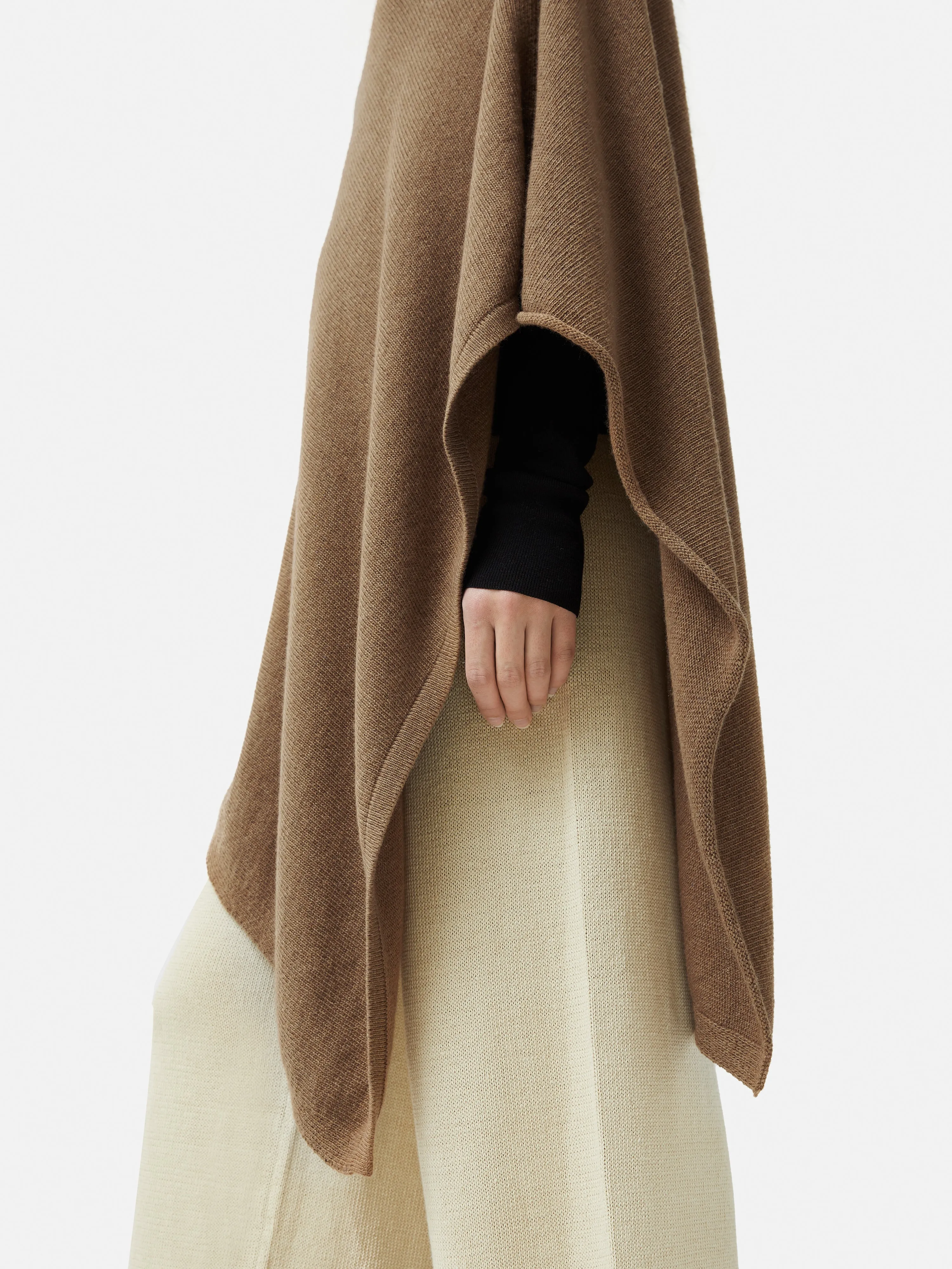 Wool Cashmere Blend Drape Poncho | Camel