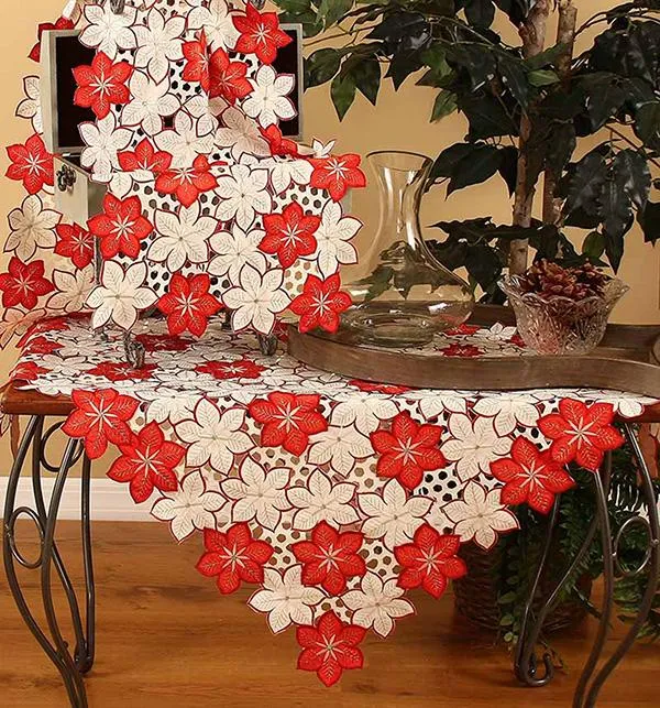 XD99022 Candy Cane Poinsettia Table Topper, 36''x36''