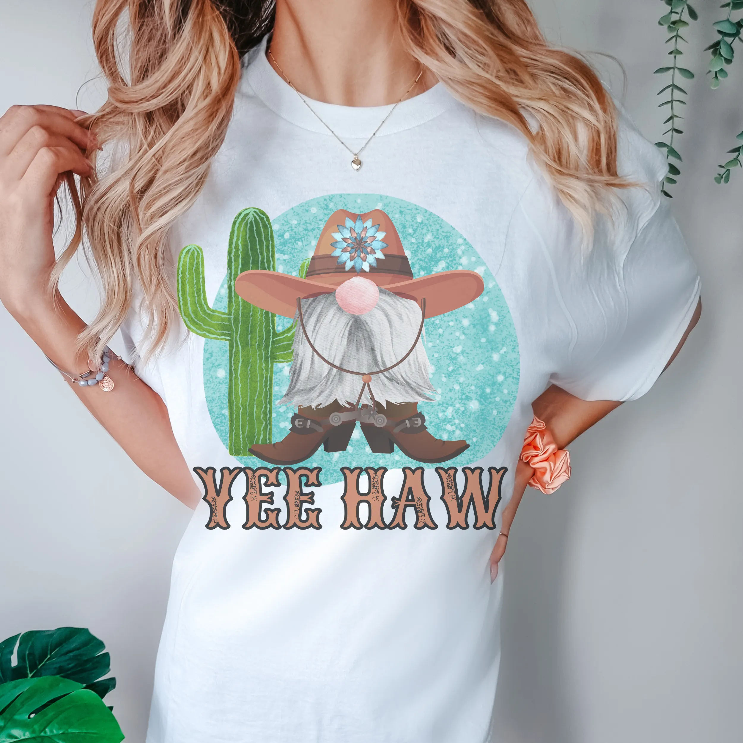 Yee Haw Comfort Colors® T-shirt, Spring Cowboy Gnome Design T-Shirt in Six Colors Trendy Western Summer Tee