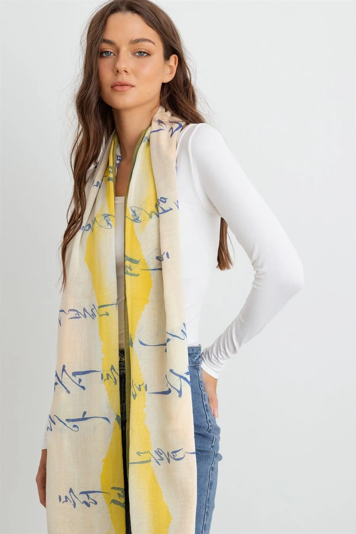 Yellow Cool Hangul Design Korean Languages Wrap Long Shawl Scarf