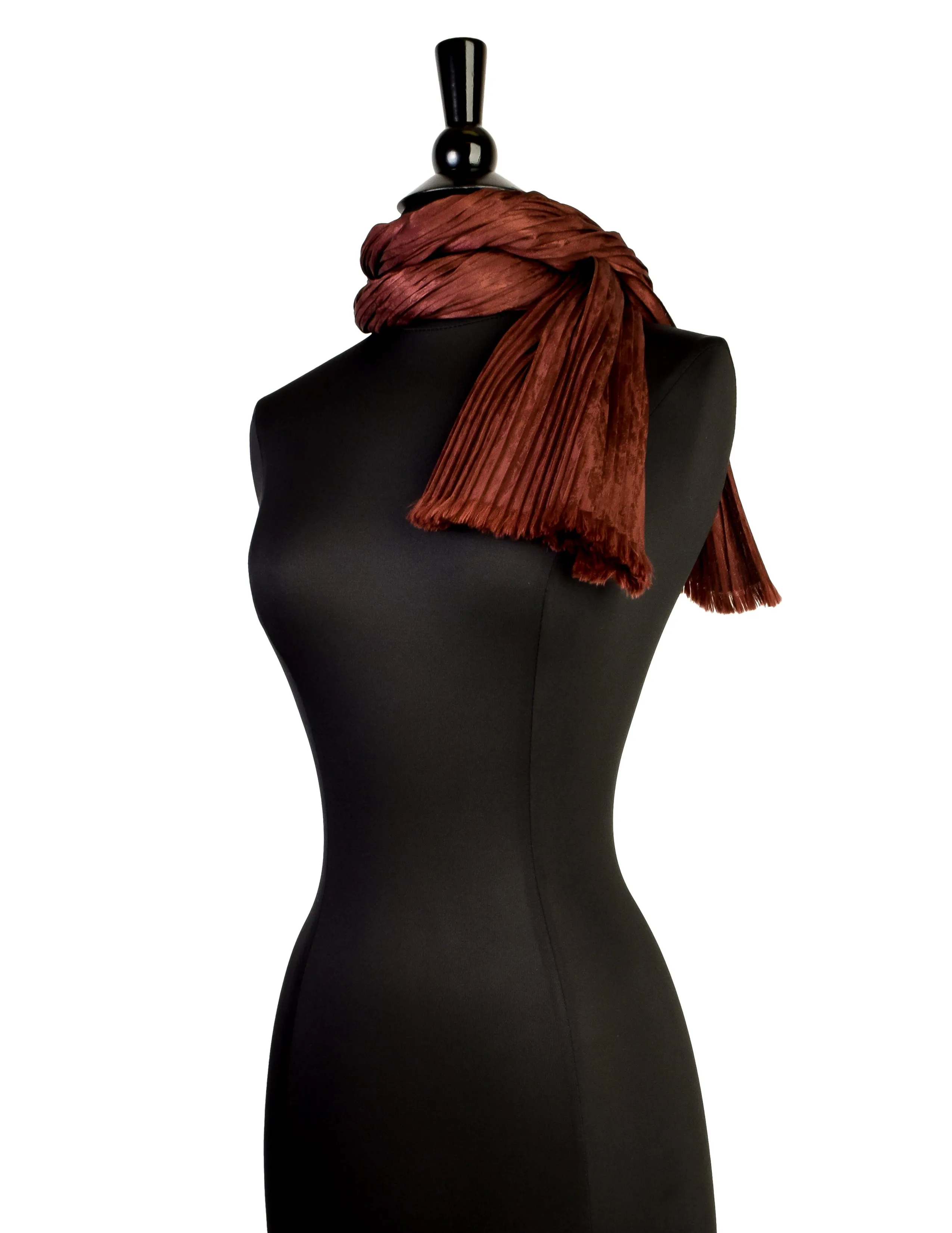 Yves Saint Laurent Vintage 1970s Brown Pleated Silk Jacquard Scarf