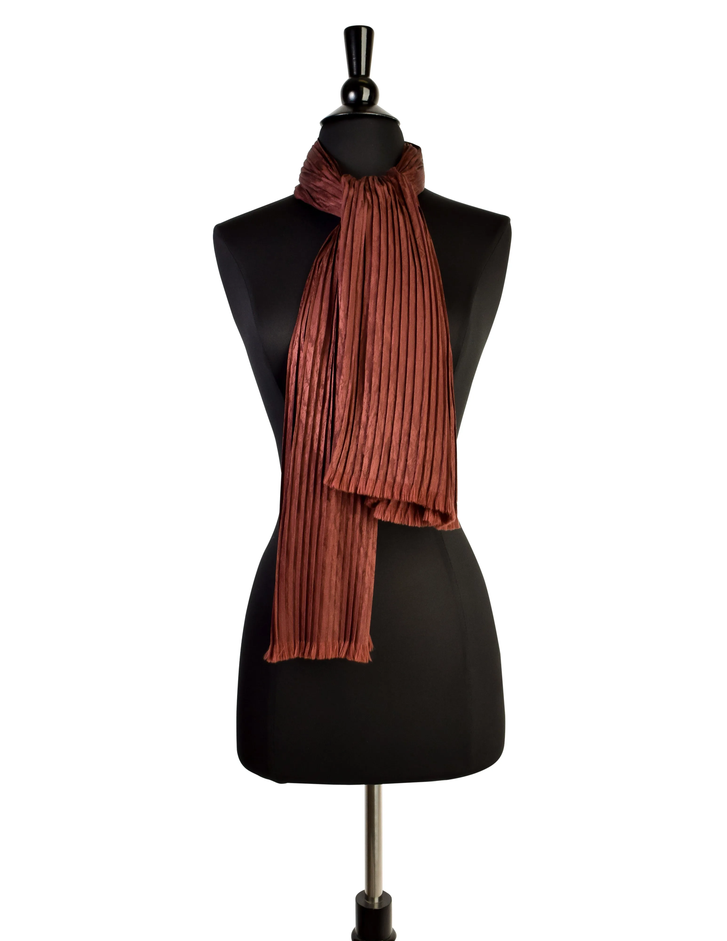 Yves Saint Laurent Vintage 1970s Brown Pleated Silk Jacquard Scarf