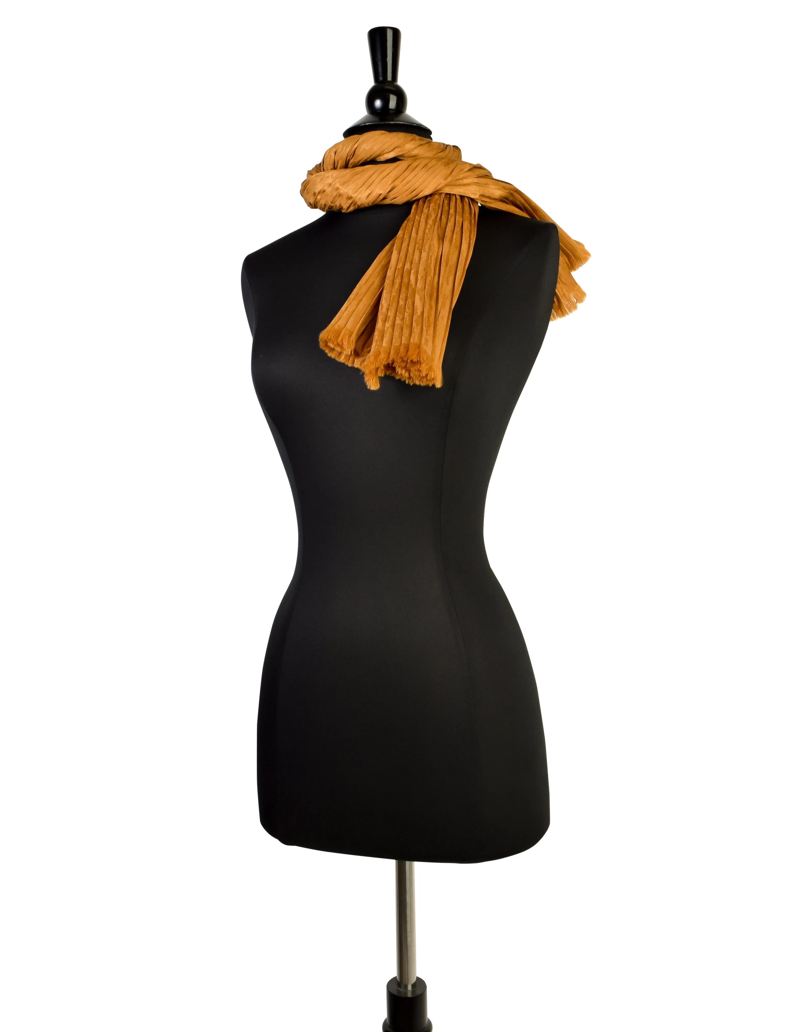 Yves Saint Laurent Vintage 1970s Golden Umber Pleated Silk Jacquard Scarf