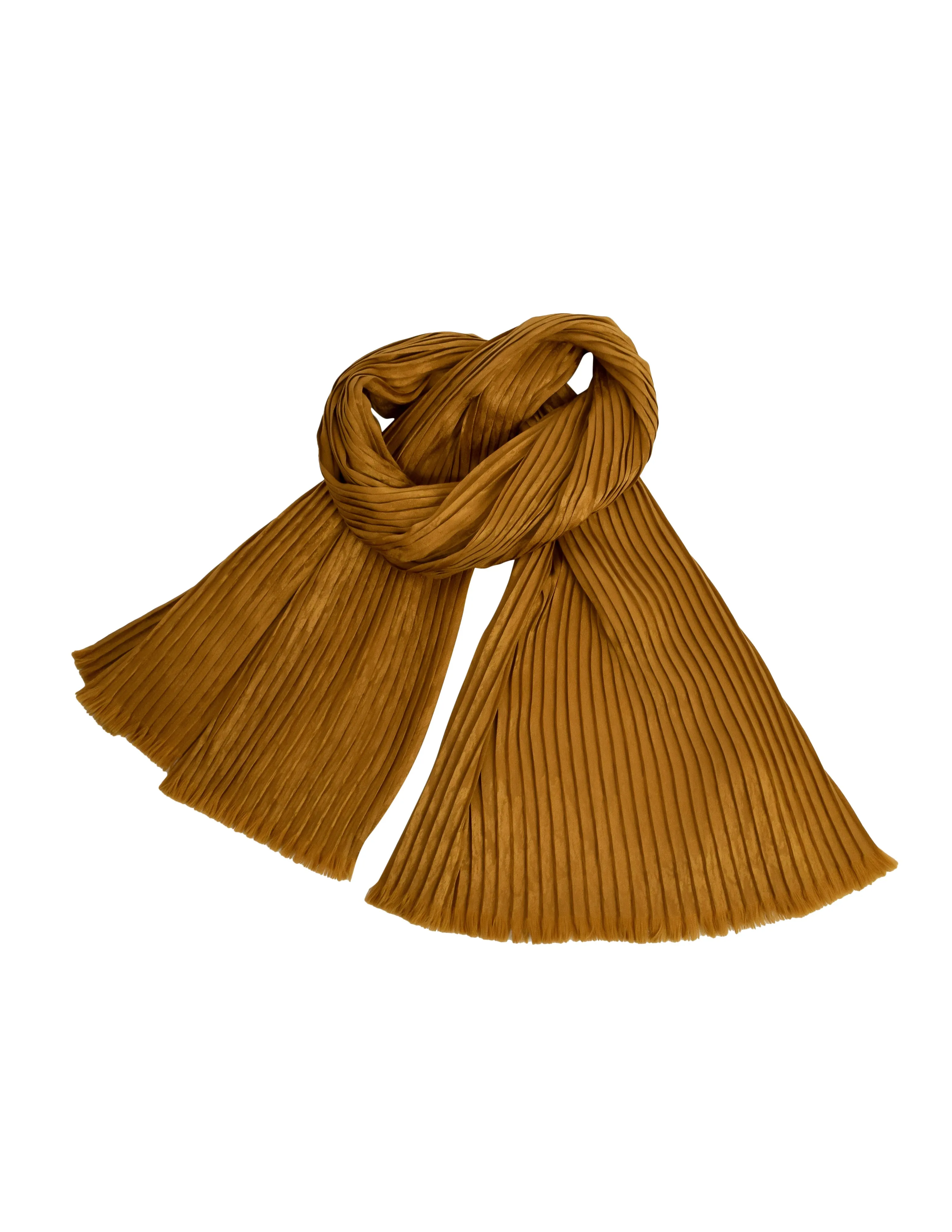 Yves Saint Laurent Vintage 1970s Golden Umber Pleated Silk Jacquard Scarf