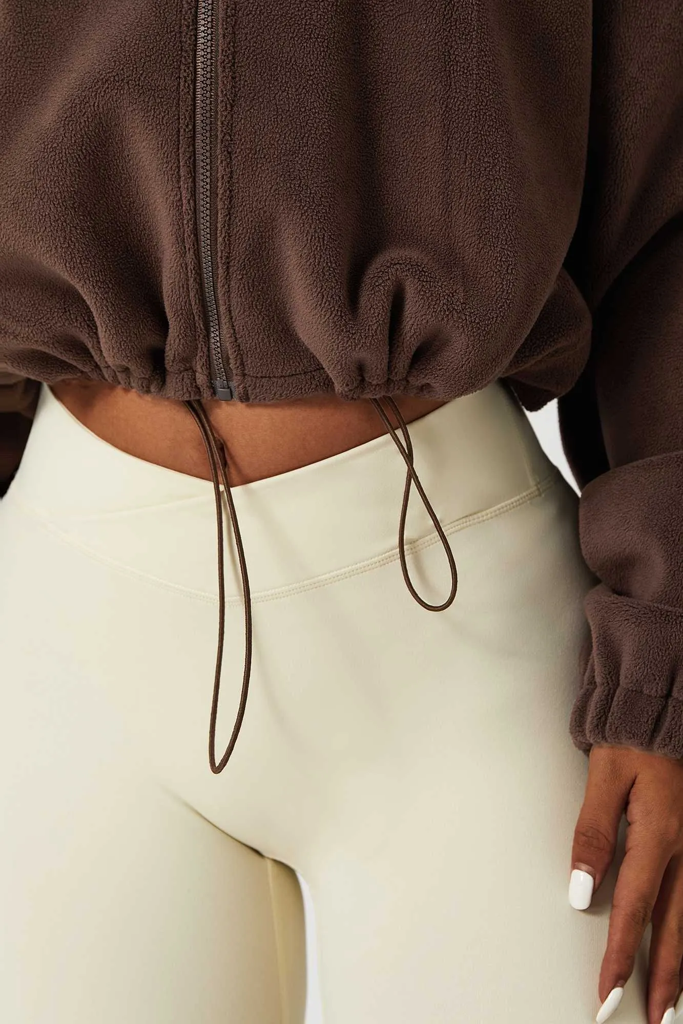 Zip-Up Faux Fur Cropped Sweatshirt